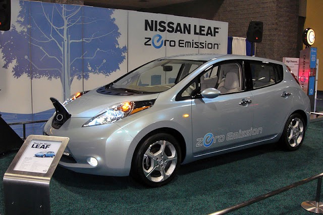 Nissan Leaf at the 2010 Washington Auto Show, where it was announced as winner of the 2010 Green Car Vision Award by the Green Car Journal