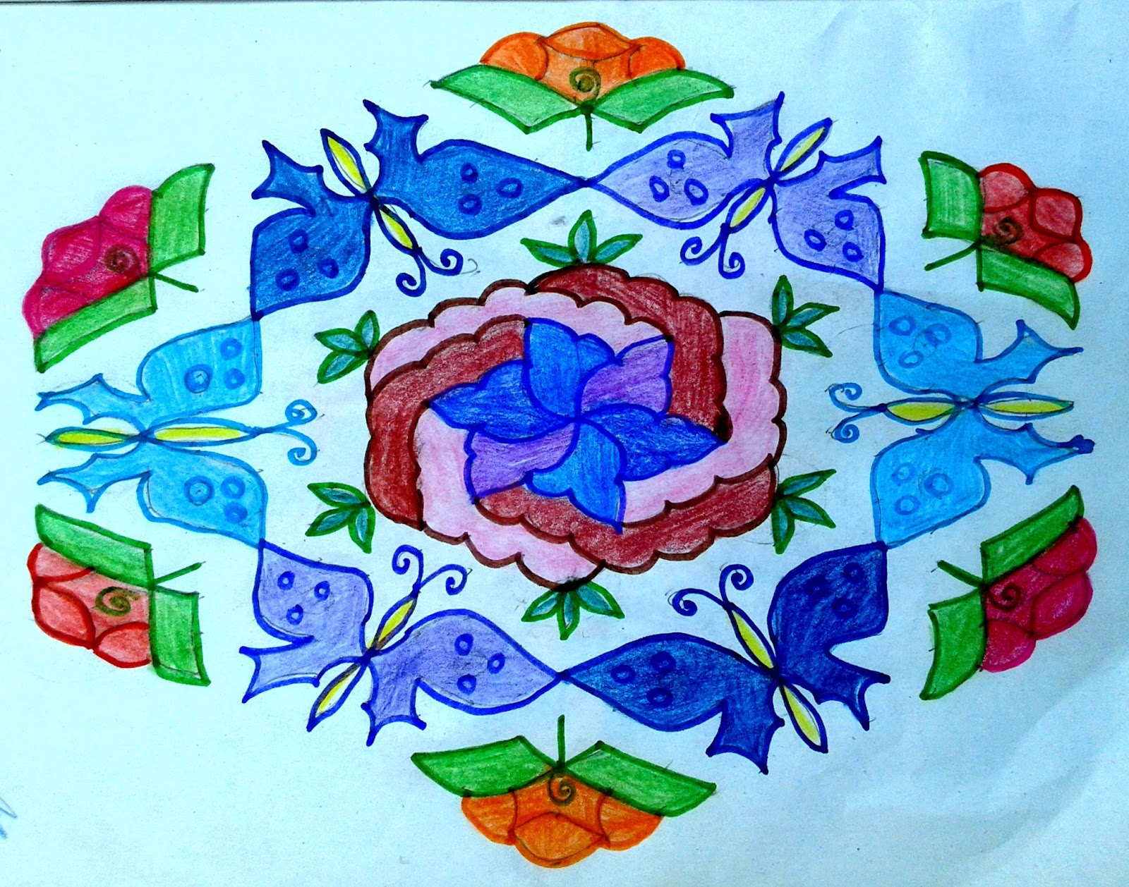 Colourful Rangoli Patterns with Dots 21 to 11 dots and 21 to 1 dot