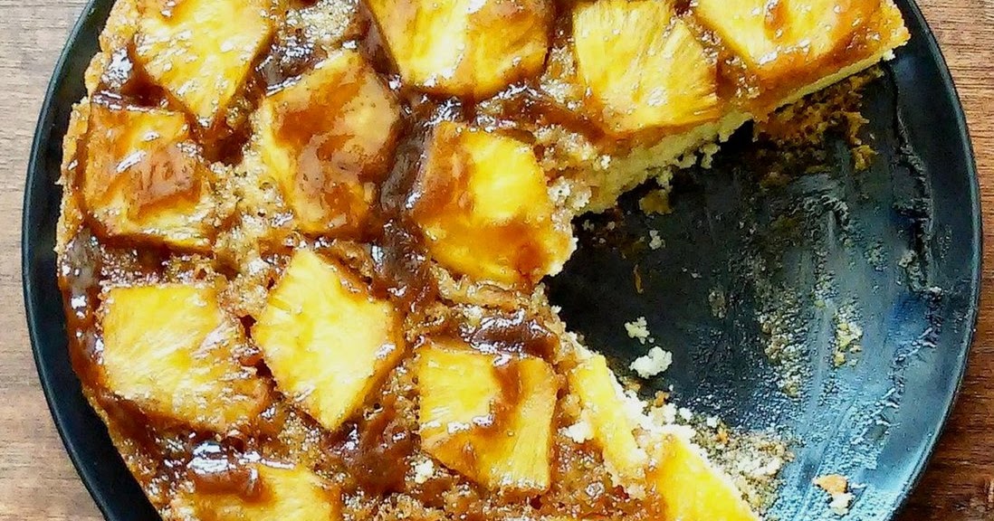 Joyously Domestic Pineapple Upside Down Cake with Rum Caramel Sauce