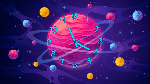 Animated Pink Planet Clock Screen wallpaper image