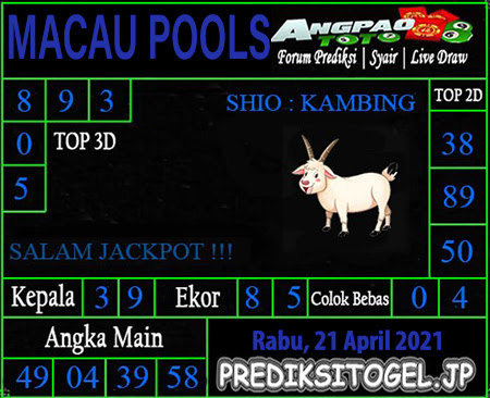 Prediksi Toto Macau Rabu 21 April 2021 Prediksitogel Jp Terakurat Jitu