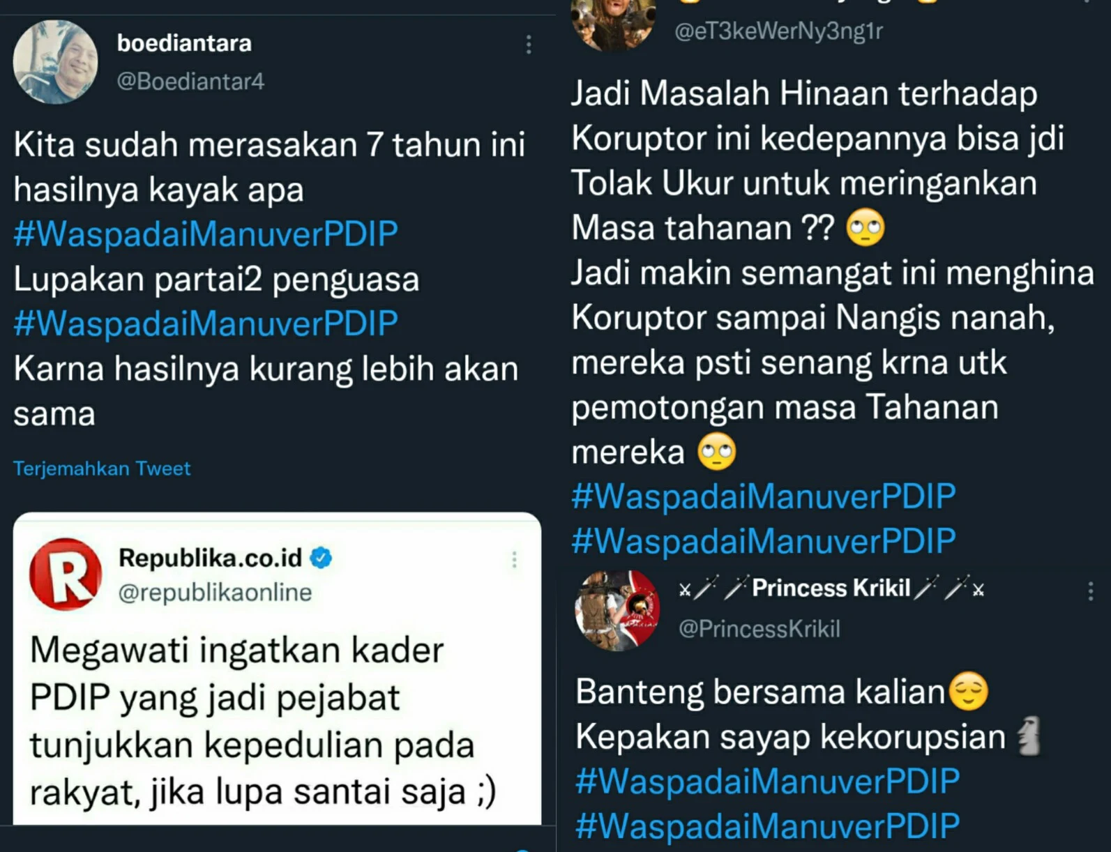 Trending Tagar #WaspadaiManuverPDIP, Netizen: Kepak Sayap Kekorupsian!