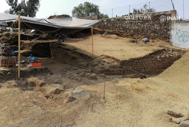 Remains of a pyramid foundation discovered in Tlalmanalco, Mexico State