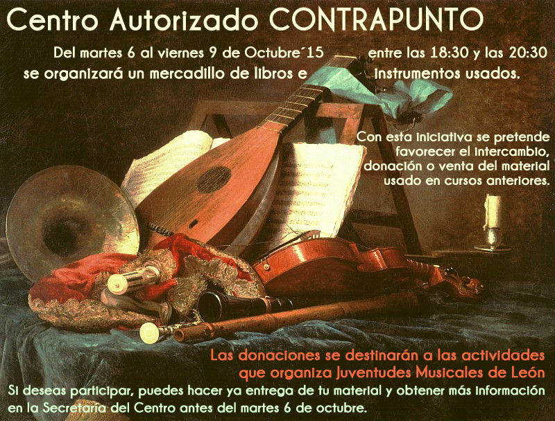 blog de PUNTOCOMA: MERCADILLO DE LIBROS E INSTRUMENTOS USADOS - CENTRO AUTORIZADO CONTRAPUNTO - DEL MARTES 6 AL VIERNES 9 DE OCTUBRE´15