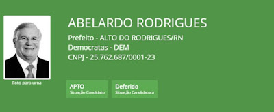 ALTO DO RODRIGUES: Justiça defere candidatura de Abelardo Rodrigues