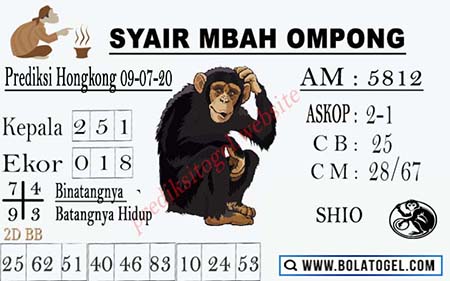 Syair Mbah Ompong HK Kamis 09 Juli 2020