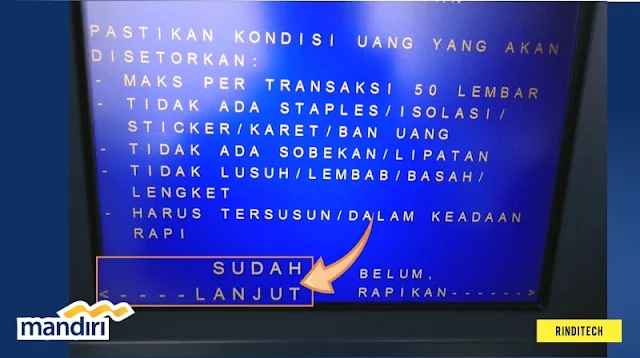 Cara setor tunai uang di ATM Bank Mandiri