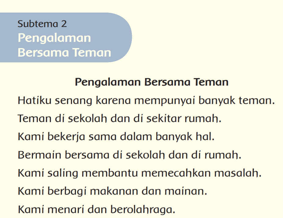 Subtema 2 Pengalaman Bersama Teman Kelas 1 tema 5 www.simplenews.me