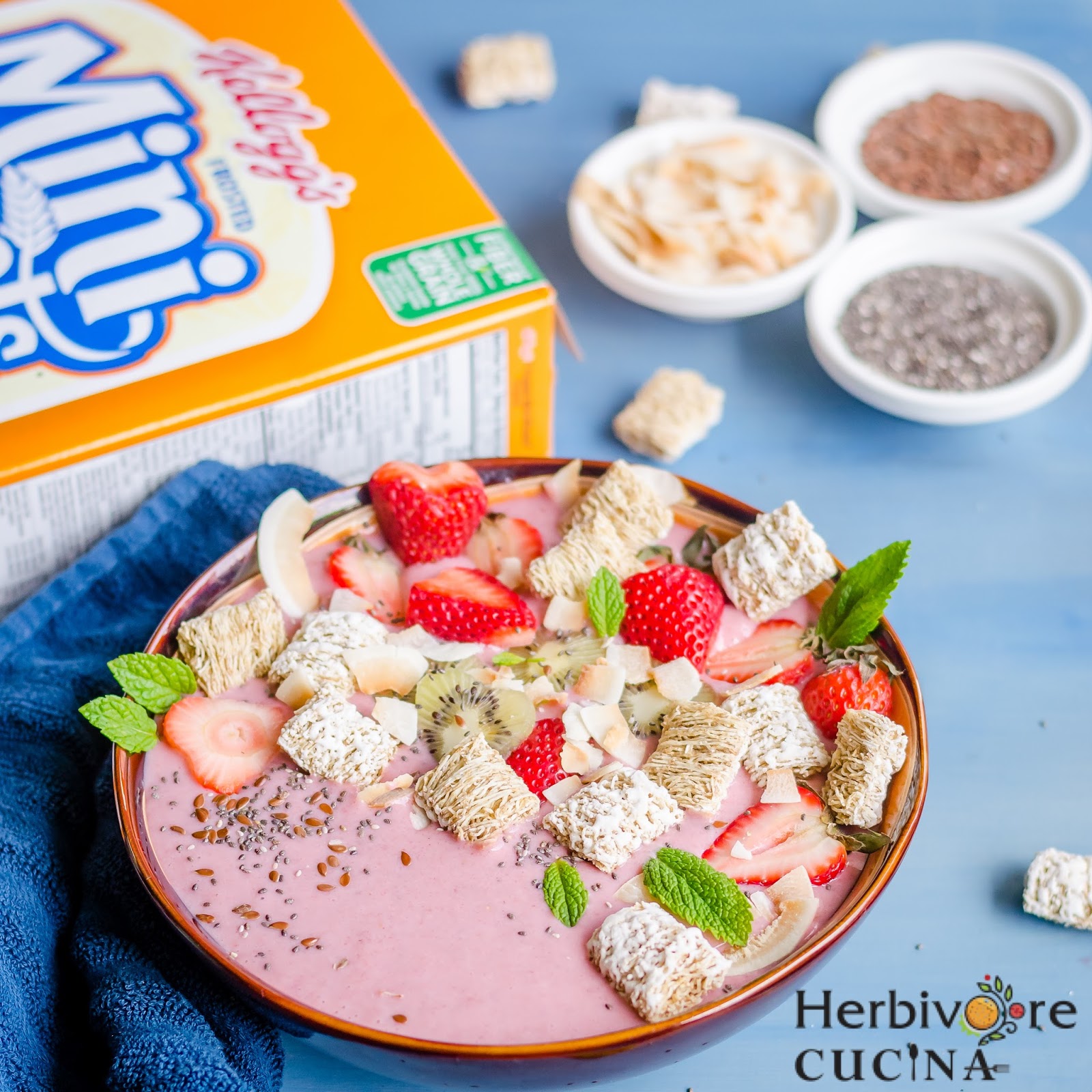 Herbivore Cucina Vegan Strawberry + Cereal Smoothie Bowl