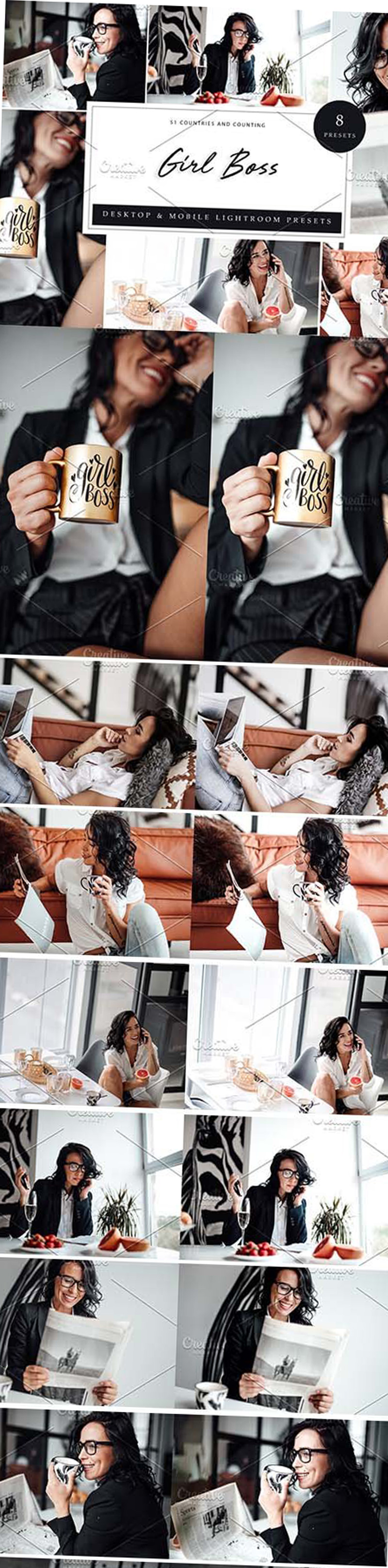 CreativeMarket - 8 x Lightroom Presets, Girl Boss 5962542 2 llhjf