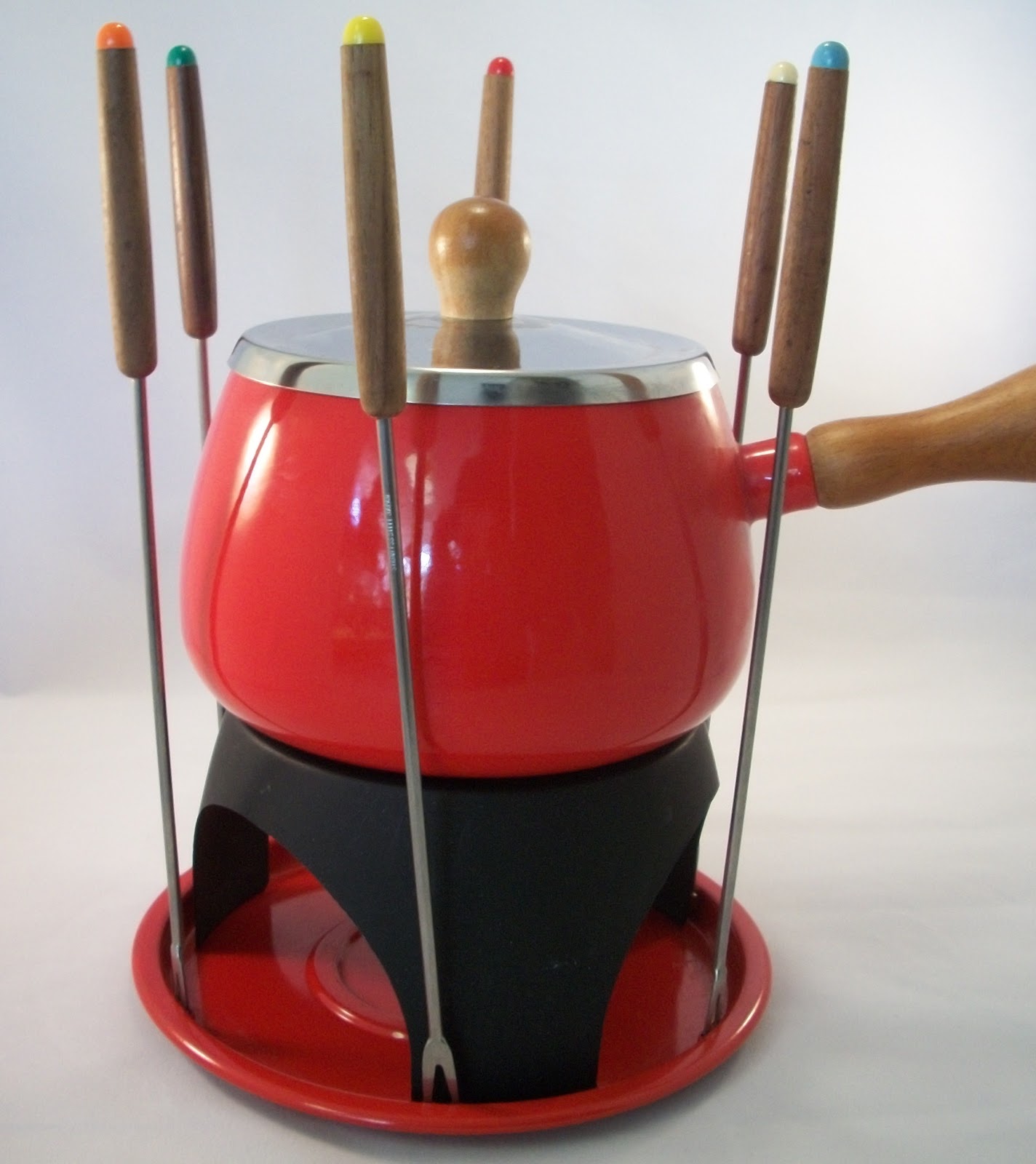 Still Stunning Vintage Resale 1970s Vintage Red Fondue Pot With Six