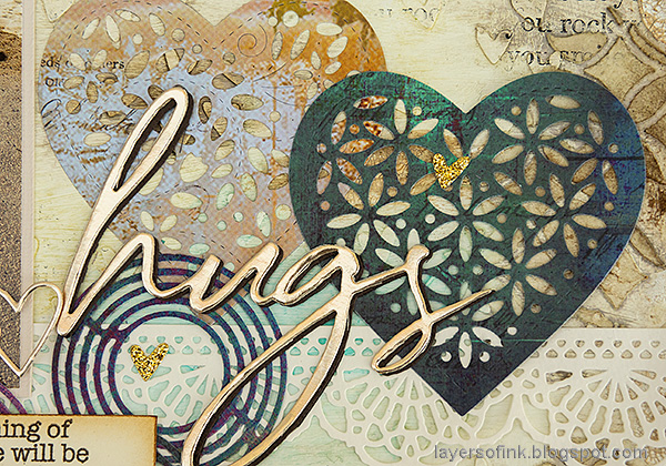 Layers of ink - Heart Mixed Media Layout by Anna-Karin Evaldsson. Big Hugs die cut.