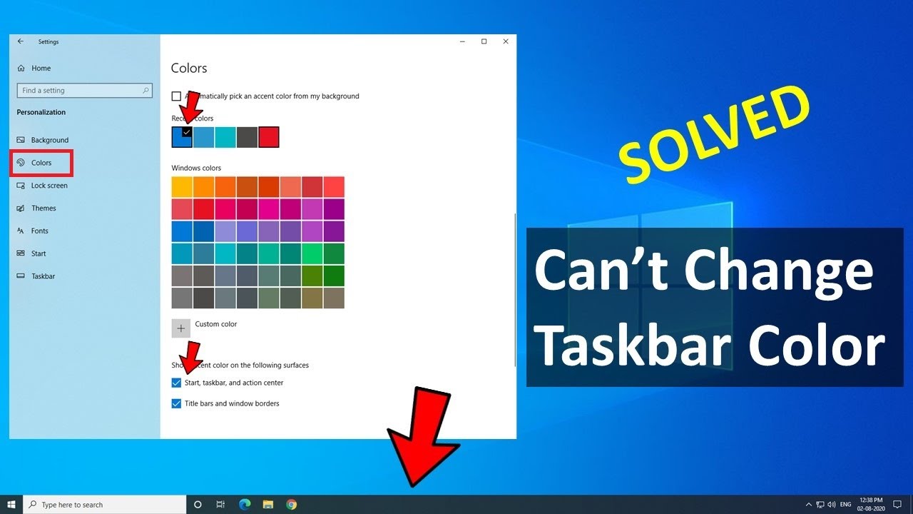 change taskbar color windows 10