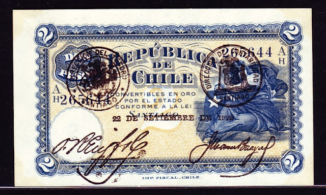 Chilean paper money 2 pesos