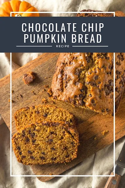 How to make chocolate chip pumpkin bread from scratch. This pumpkin recipe is gret for dessert or as a snack. Use fresh or canned pumpkin for this best moist homemade bread. This recipe also makes mini loaves and muffins.  Also includes directions for using whole wheat flour or applesauce to make it healthier.  Make it with nuts or without. #pumpkin #bread #chocolate #chocolatechip #recipe