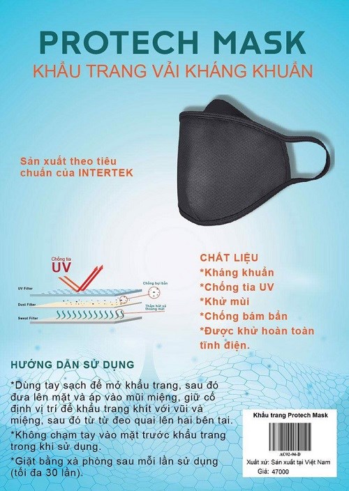 Khẩu Trang Vải Kháng Khuẩn Protech Mask 3 KhẩuTrang Vải Kháng Khuẩn Protech Mask