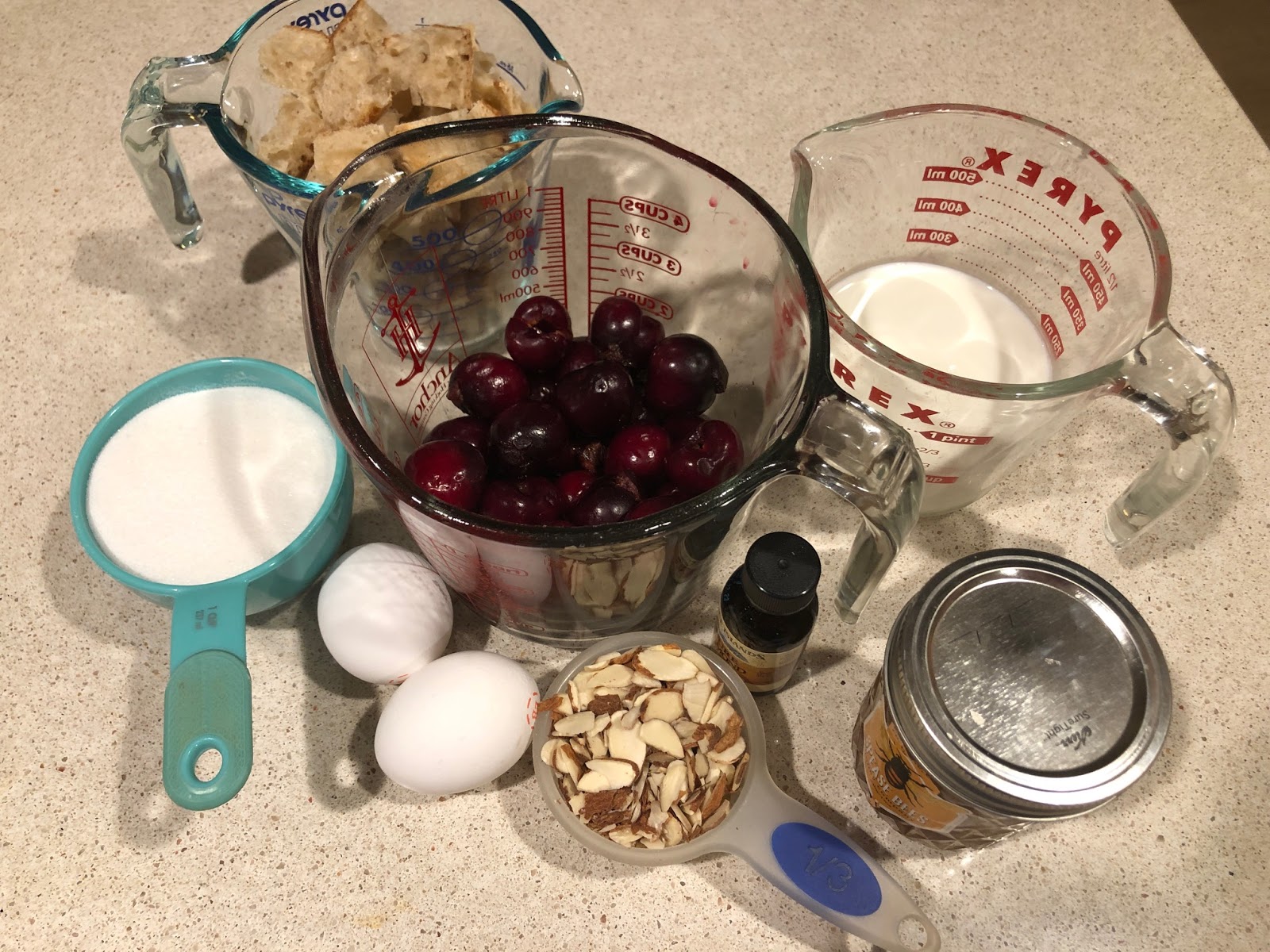 Season's first cherries shine in bread pudding