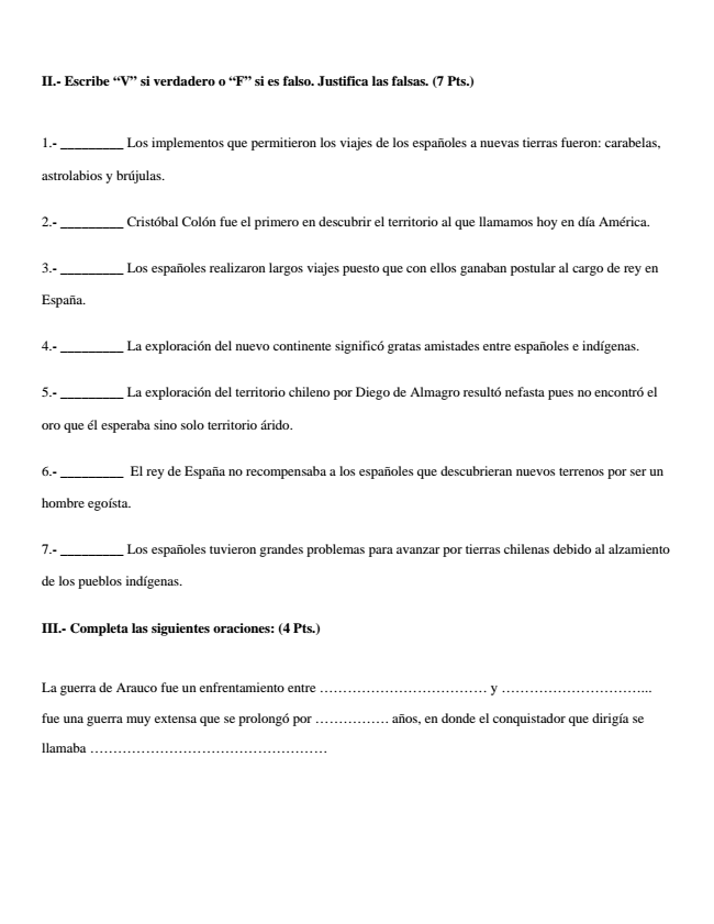 Prueba Historia Descubrimiento y Conquista 5°Básico. Recurso para