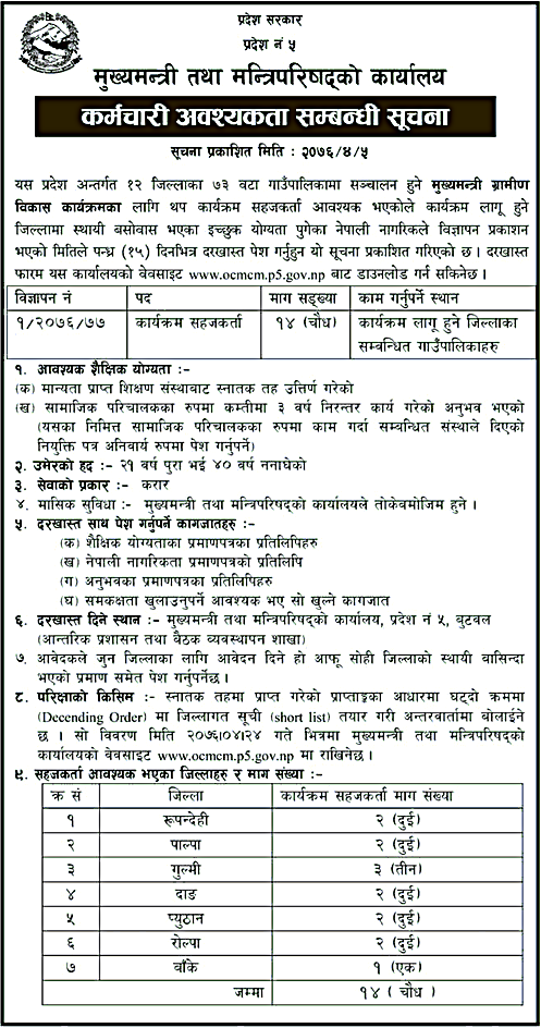 Government of Province 5 Vacancy Notice 