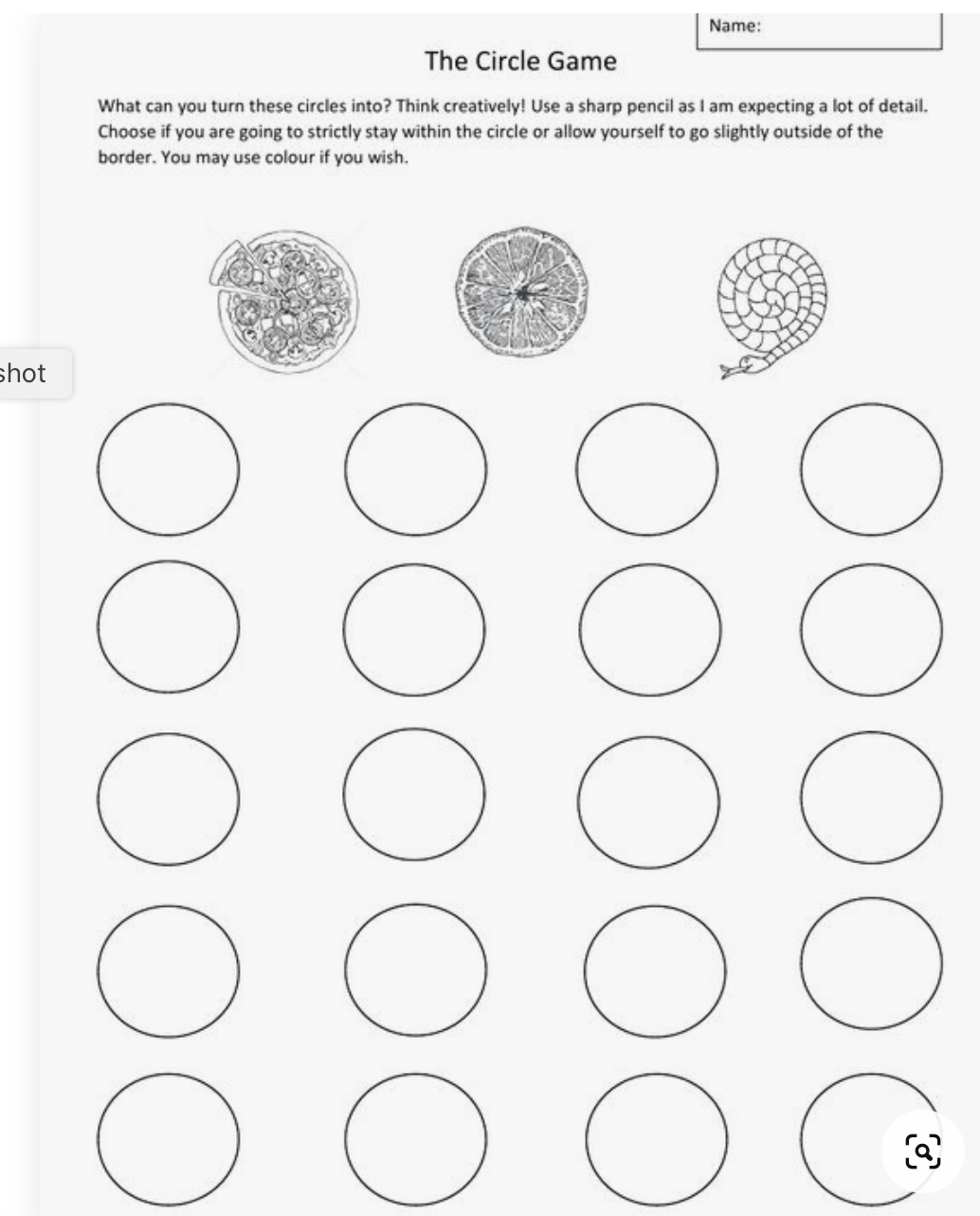 Circle Drawing Game - Art Worksheets Printables  Circle drawing, Art  worksheets, Art sub lessons