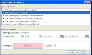 Pogojno oblikovanje (Conditional formatting) z funkcijo TODAY()