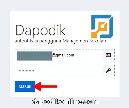 Masukkan username dan password dapodik sekolah Anda, kemudian klik "Masuk"