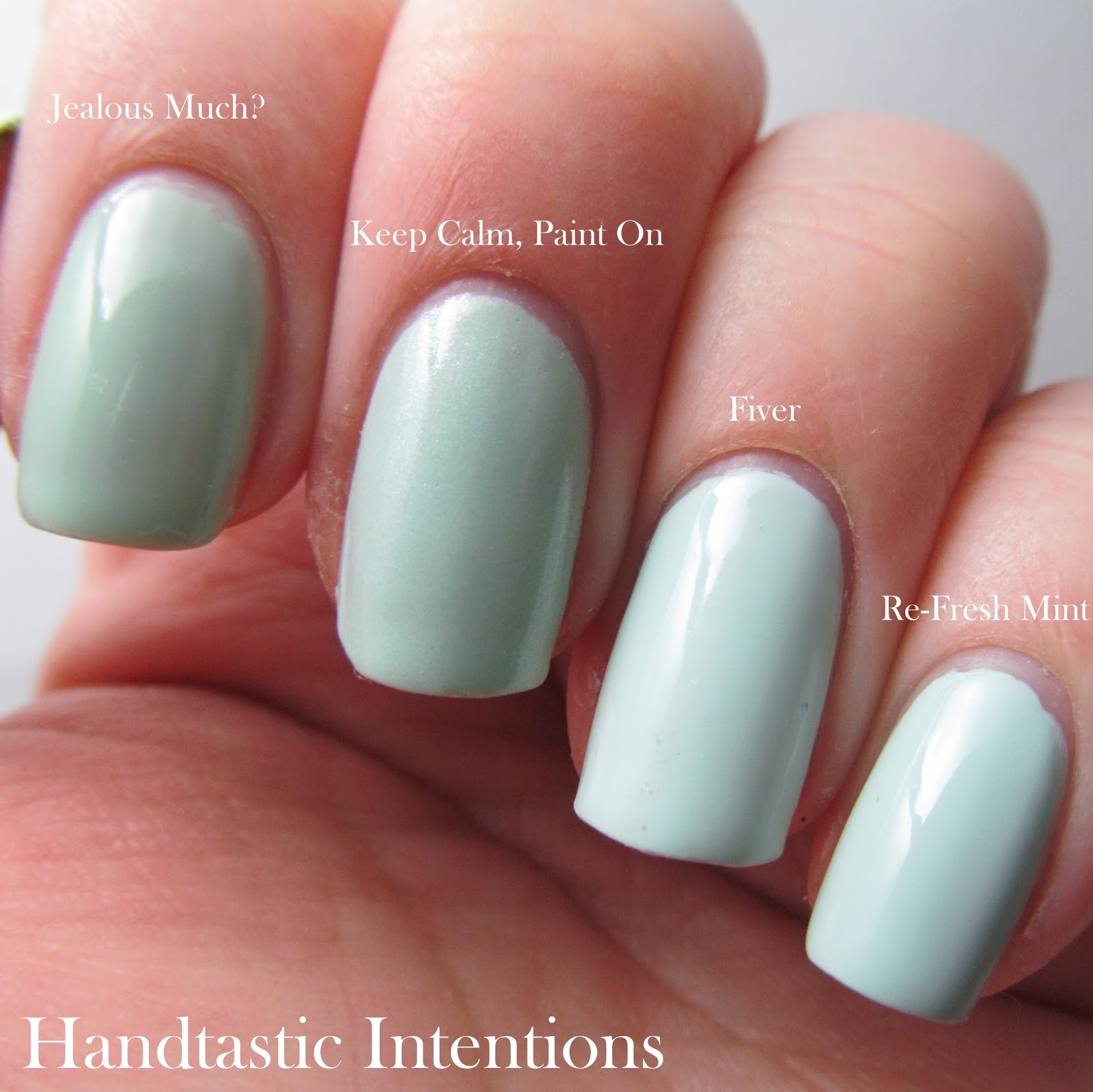 Handtastic Intentions Comparison of Mint Greens