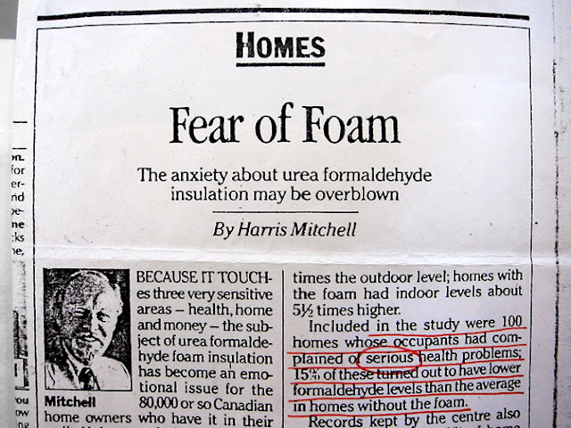 UFFI urea formaldehyde foam insulation Homes section newspaper