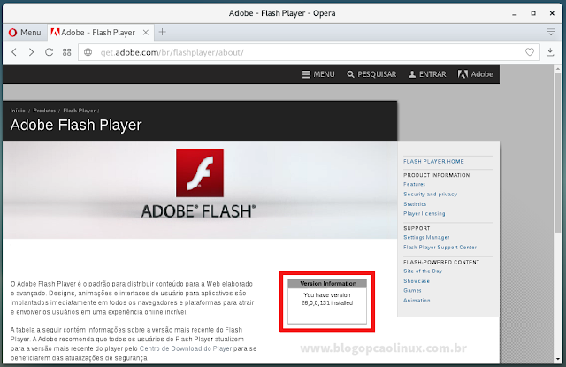 Adobe Flash Player em execução no Opera (Debian 9 "Stretch") Adobe Flash Player em execução no Opera (Debian 9 "Stretch")
