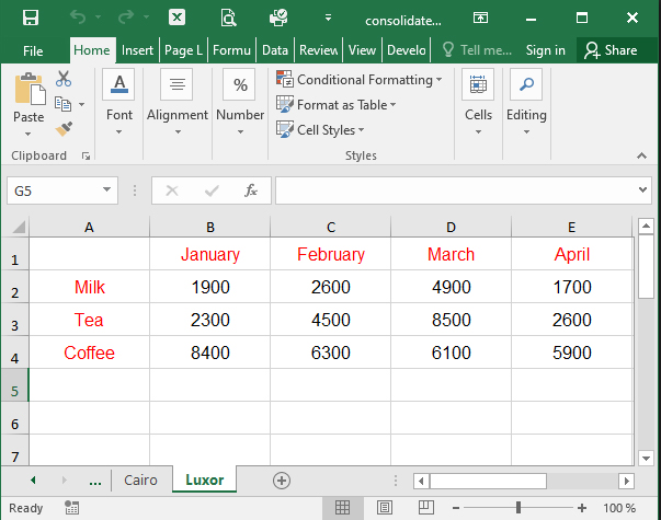 دمج بيانات عدة صفحات في صفحة واحدة في برنامج Excel