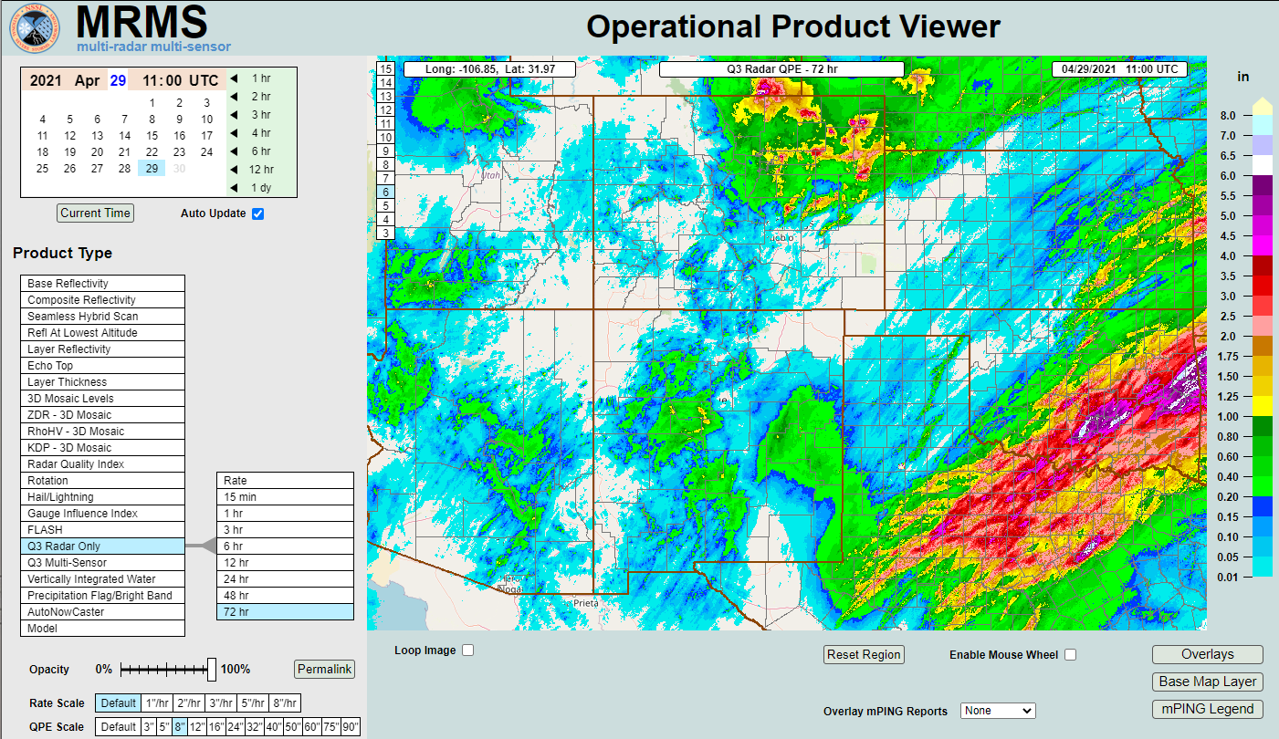 Rainfall Totals For The Past 72Hours.