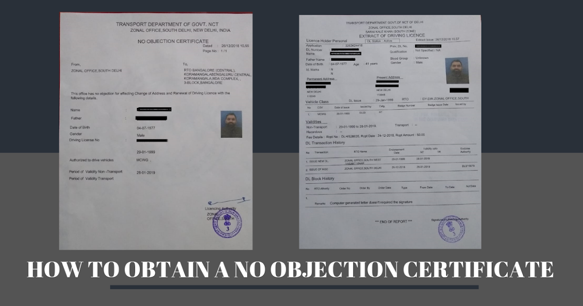 No Objection Certificate for Driving Licence