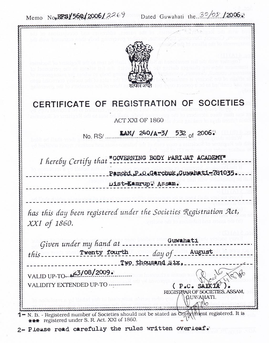 Parijat Academy: Registered under Societies Registration ...