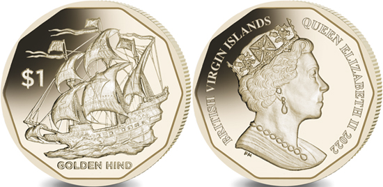 British Virgin Islands 1 dollar 2022 - Golden Hind