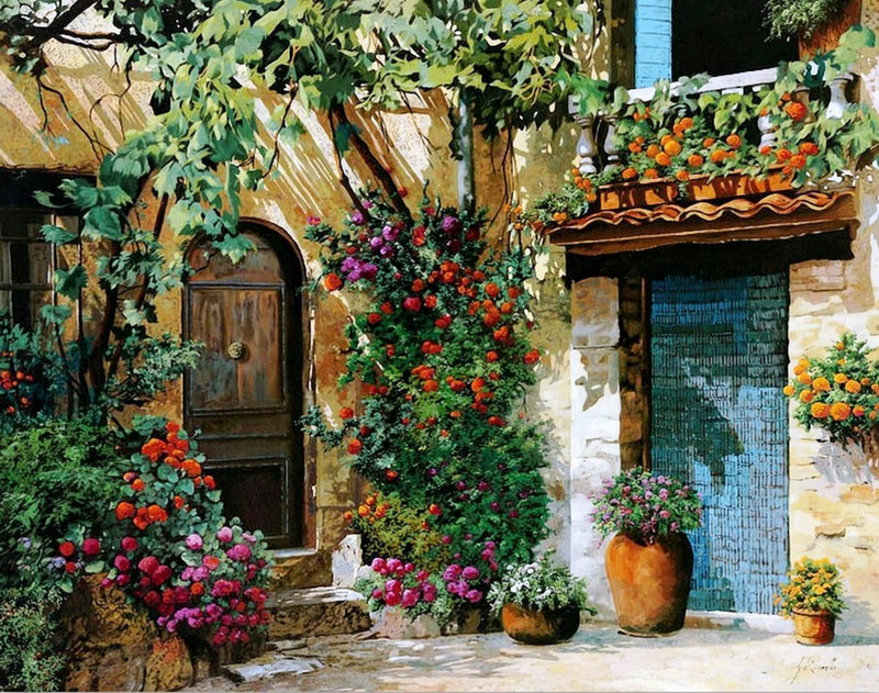 Pintura Moderna Y Fotografía Artística Paisajes Y Vistas Andaluces Bellas Pinturas De Calles Y Entradas Florales