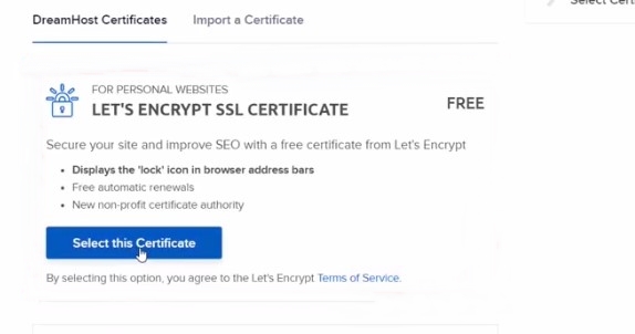 Install free Let's encrypt certificate on dream host