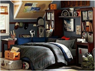 Jugendzimmer-jungs-Raum-Dachboden-Schlafzimmer-designdark-grau-Farbe-Thema