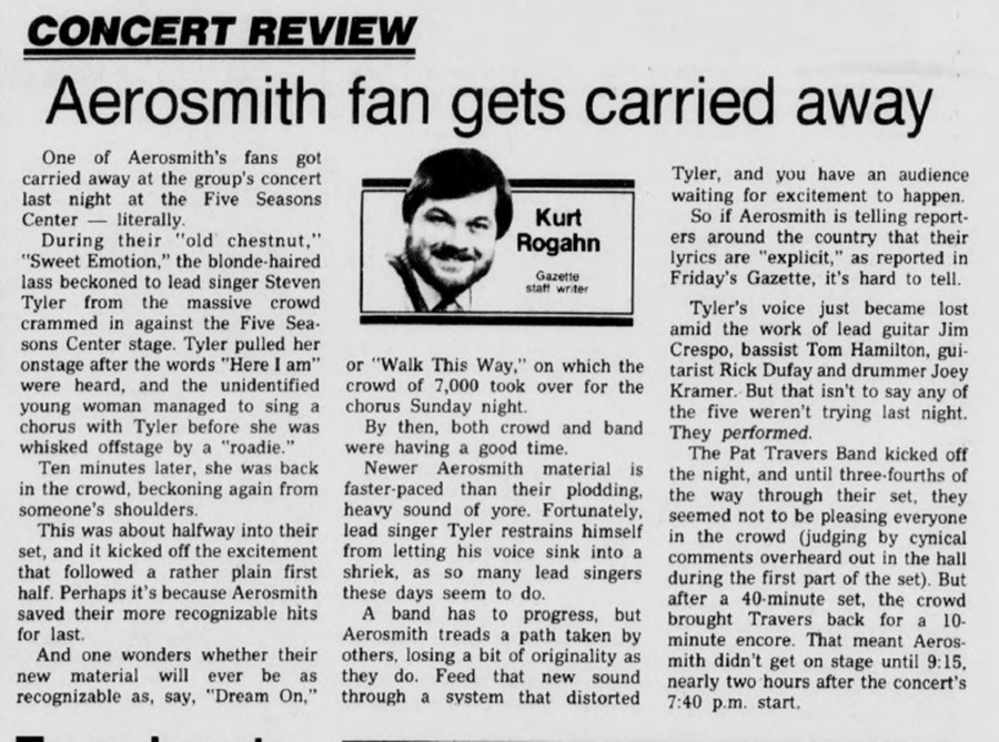 Rock & Roll Newspaper Press History Aerosmith The Cedar Rapids