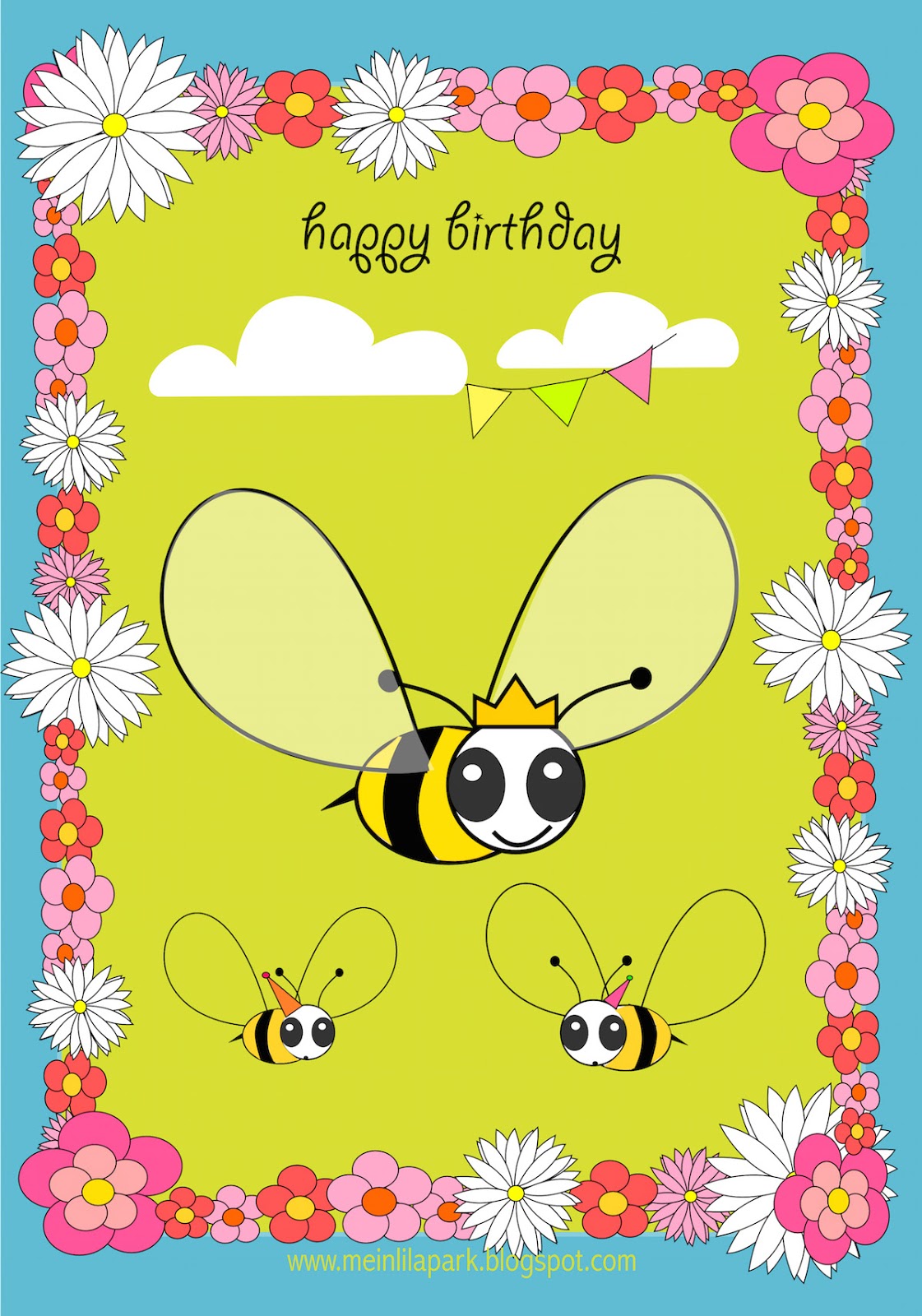 MeinLilaPark Free Printable Happy Birthday Card For Kids 