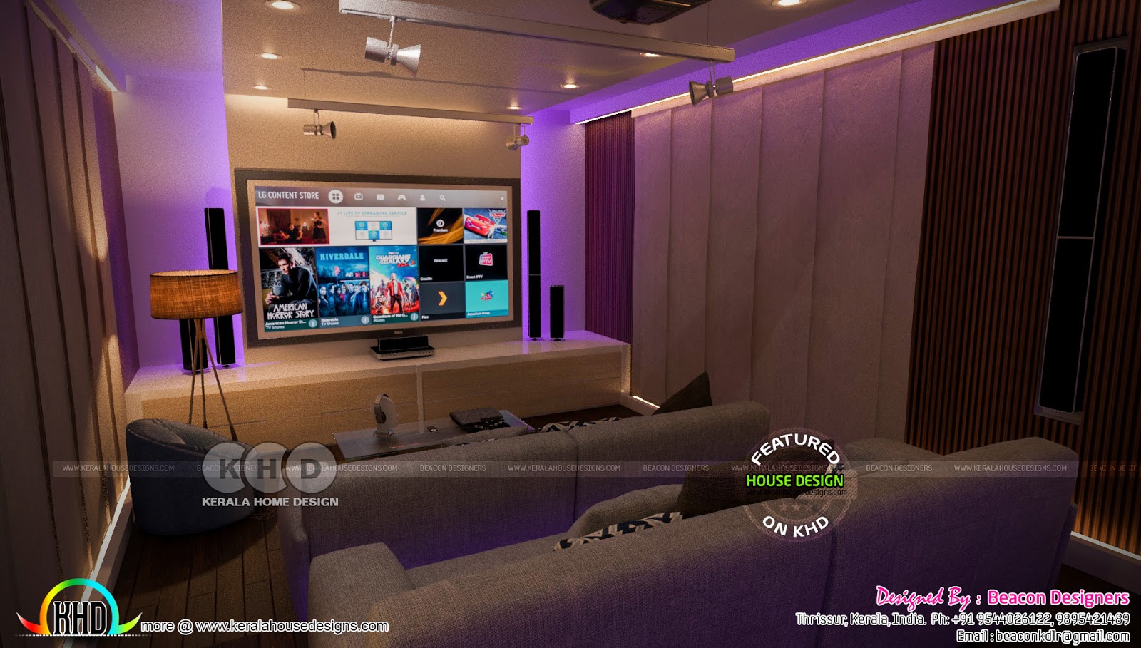 Kitchen, home theater, living interior Kerala Home Design and Floor