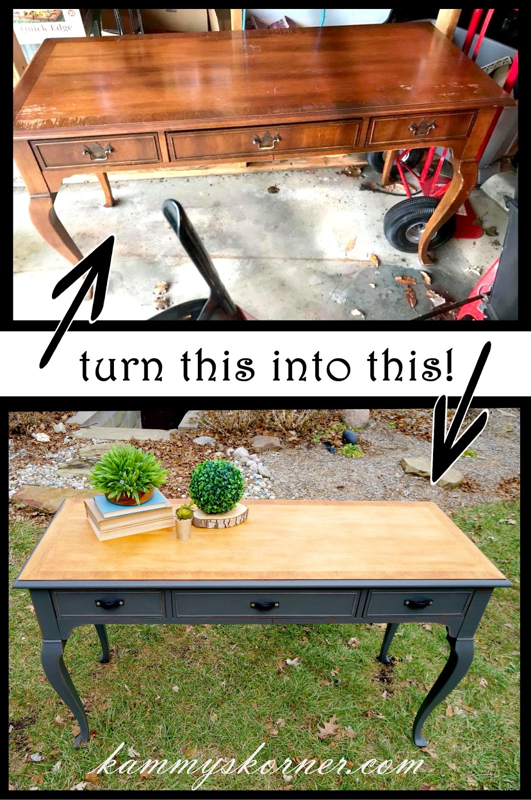 Kammy's Korner Console Table Makeover {Upcycle A Purse Strap!}
