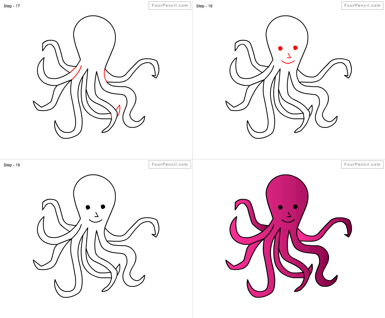 Fpencil: How to draw Octopus for kids step by step
