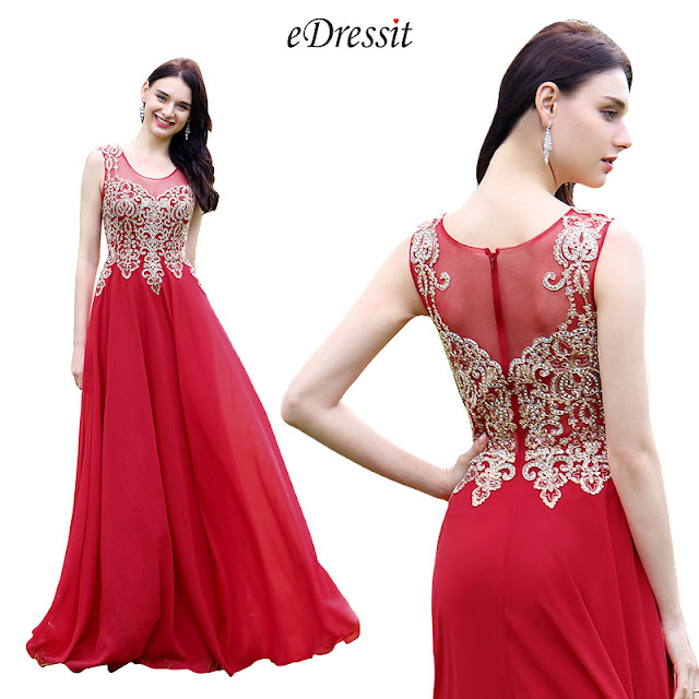 Elegant Red Beaded Prom Evening Dress