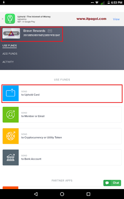 Uphold BAT Send To USD Card