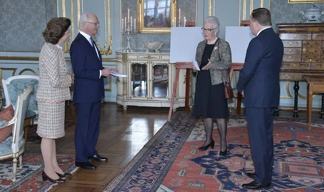 Queen Silvia wore a tweed jacket and skirt from Ann-Taylor. Crown Princess Victoria, Princess Estelle, Princess Sofia