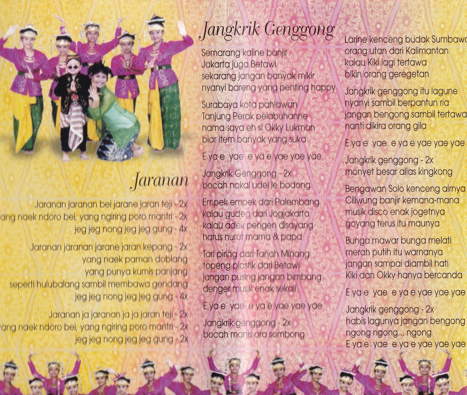 Aneka budaya daerah Indonesia diangkat dalam persembahan lagu Yuk kita simak sampul kaset album Jaranan