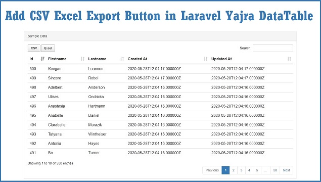 Add CSV Excel Export Button in Laravel Yajra Datatable