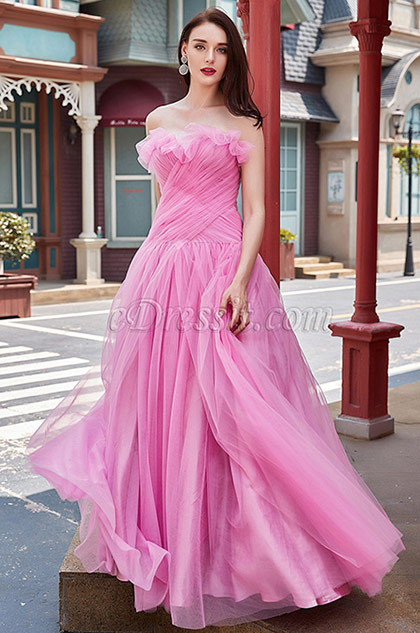sweetheart floral neckline evening proim dress in pink