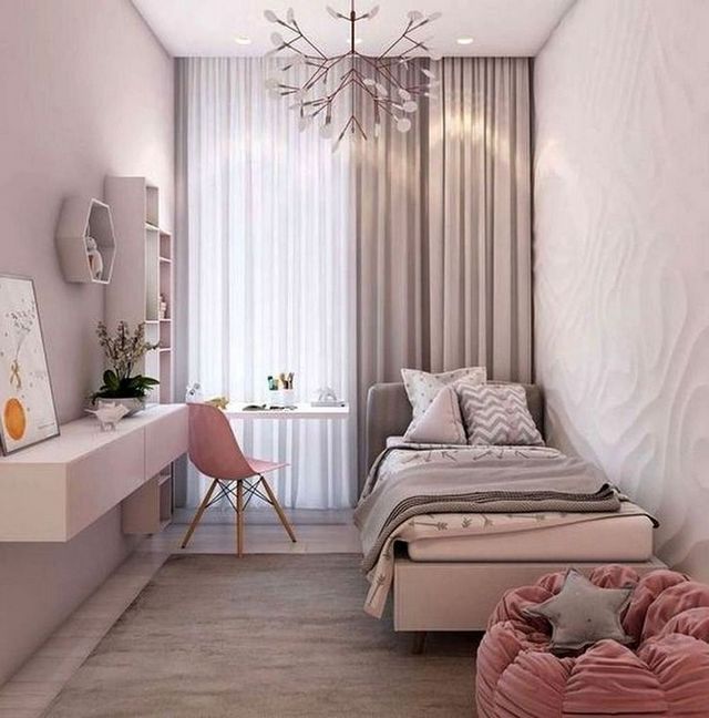 Desain Kamar Tidur Memanjang untuk Anak-Anak Dilengkapi Meja Belajar