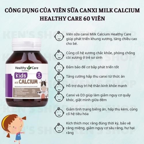 Viên sữa canxi Milk Calcium Healthy Care 60 viên cho bé từ 4 tháng tuổi